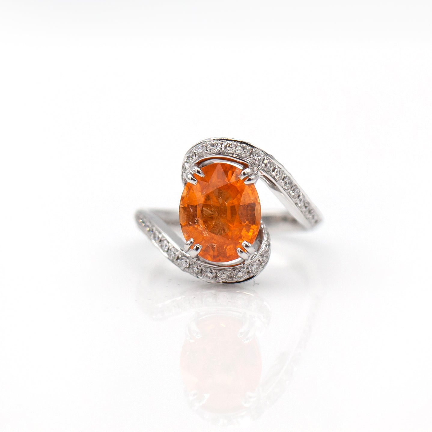 18k White Gold Spessartine Garnet & Diamond Bypass Ring