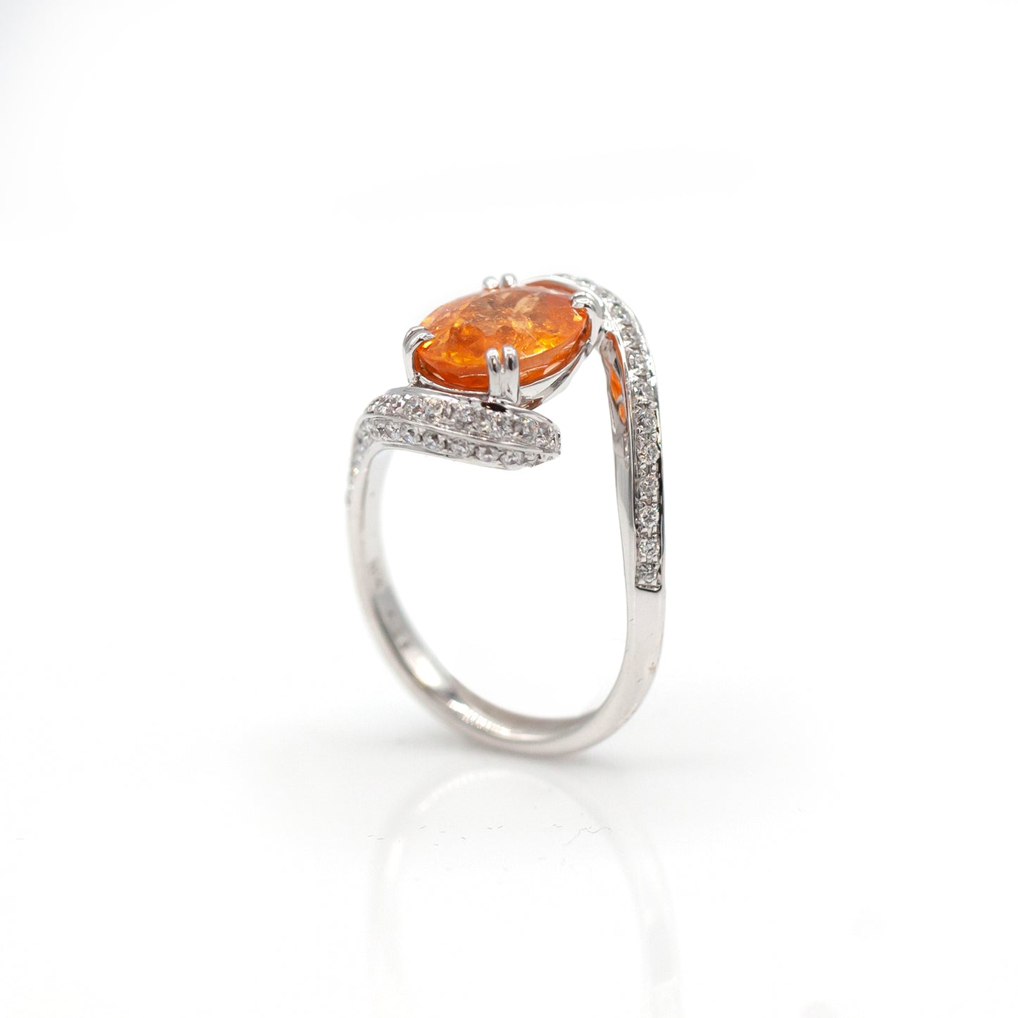 18k White Gold Spessartine Garnet & Diamond Bypass Ring