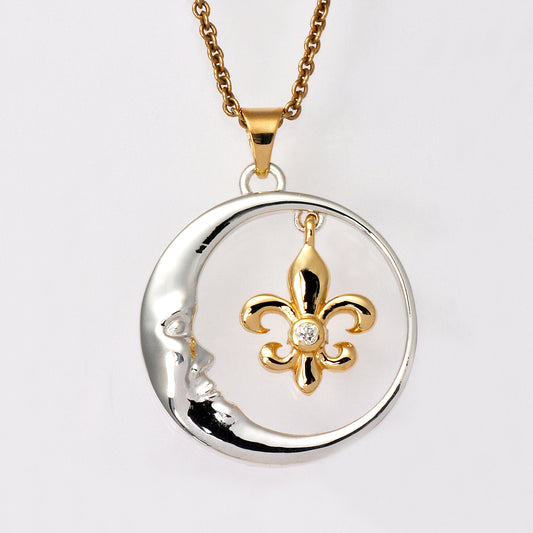 Tom Mathis 14K 2-Tone Crescent Moon & Fleur de Lis Pendant