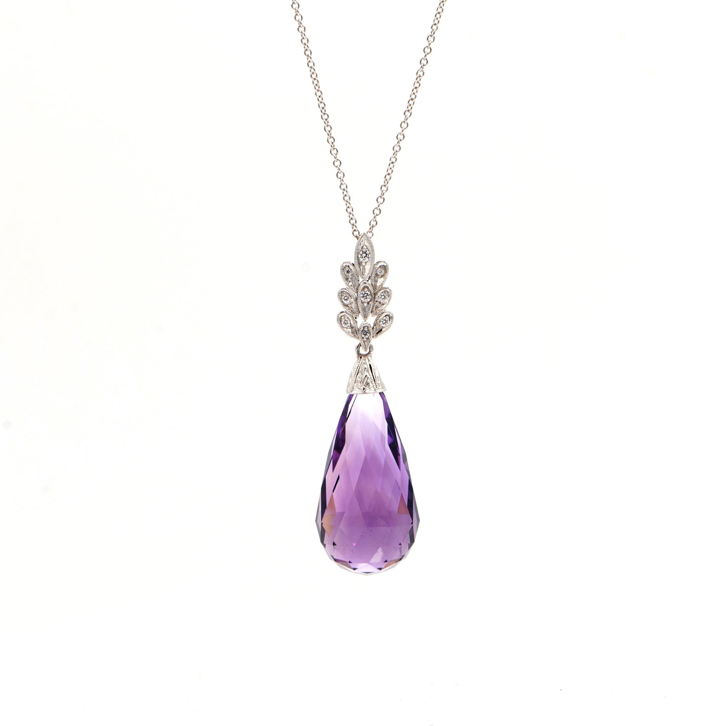 14K Gold Diamond & Amethyst Briolette Pendant
