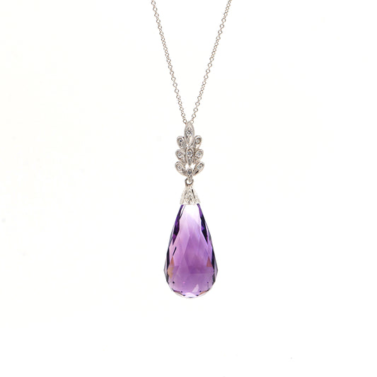 14K Gold Diamond & Amethyst Briolette Pendant
