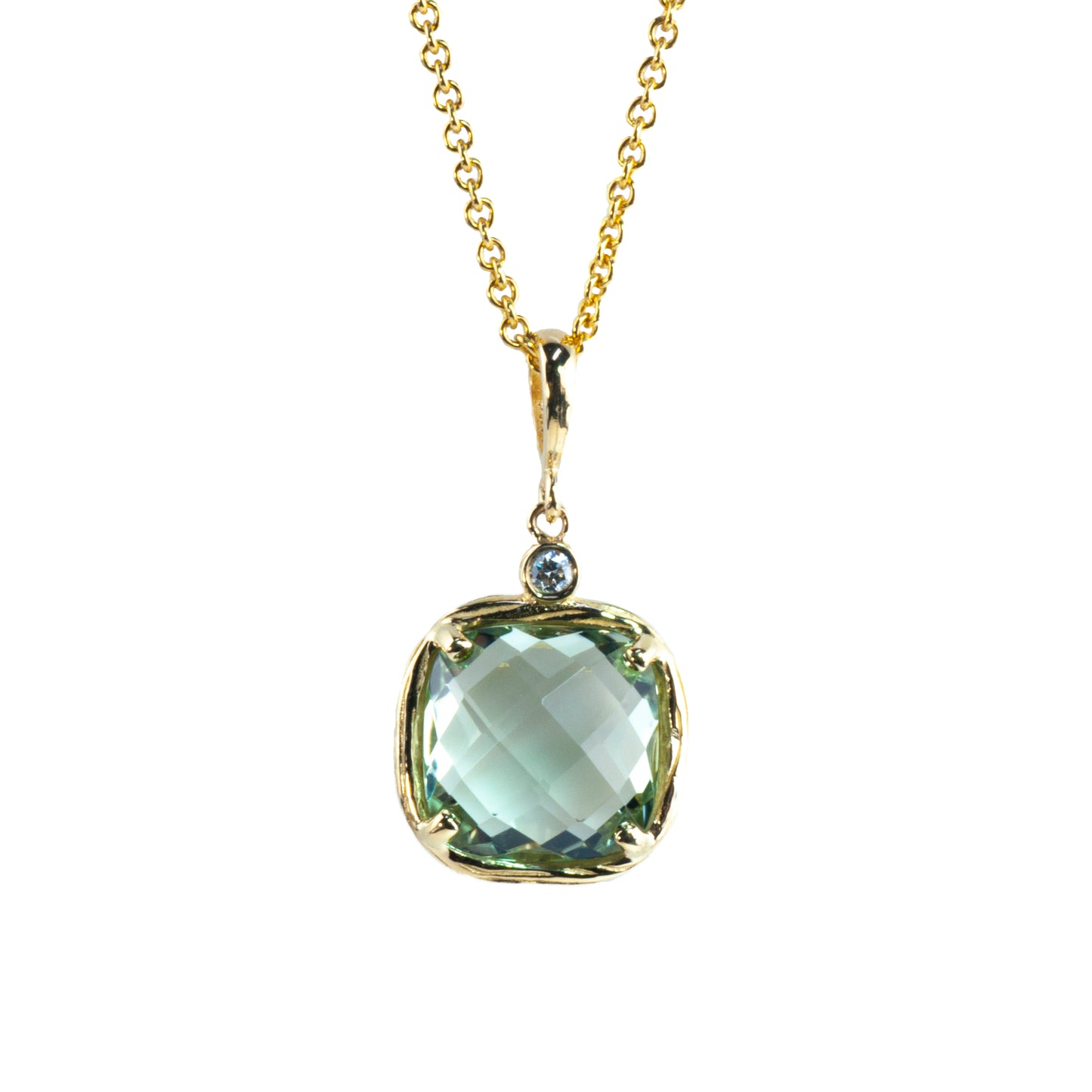 Riverbend Collection Yellow Gold Green Amethyst Pendant