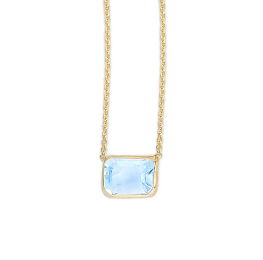 14K Emerald Cut Blue Topaz Necklace