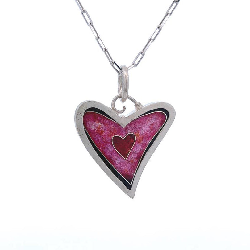 James Carter Cloisonne Pink Heart Pendant