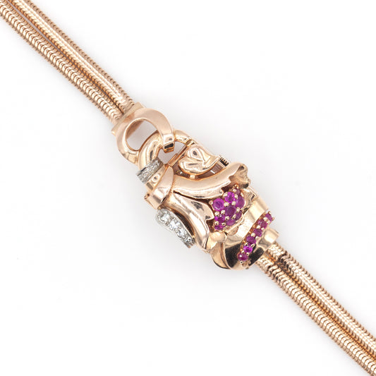 Retro 14K Otto Grun Ruby & Diamond Watch