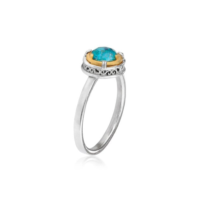 Anatoli Collection Sterling Silver & 18k Chrysocolla Ring (sml)