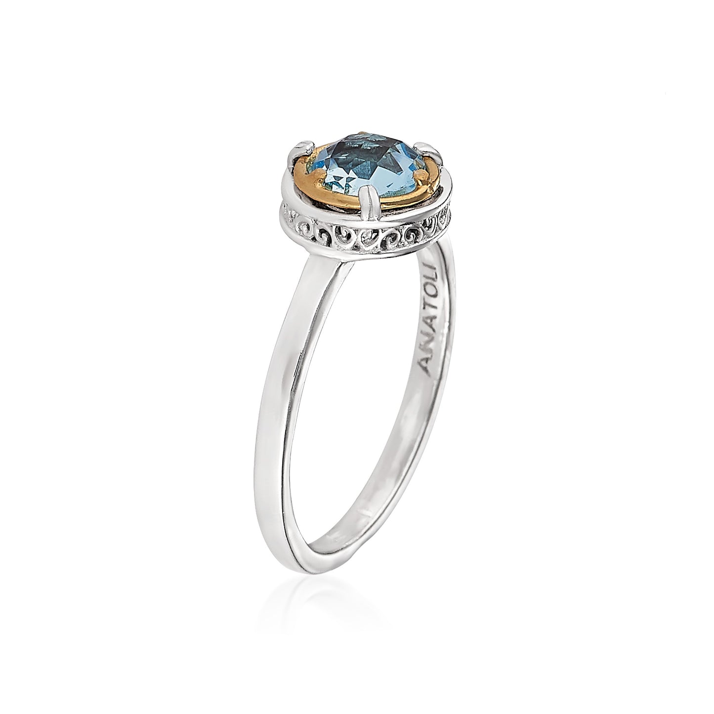 Anatoli Collection Sterling Silver & 18K Blue Topaz Ring (sml)