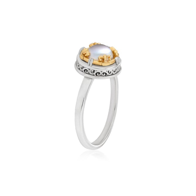 Anatoli Collection Sterling Silver & 18k Gray Freshwater Pearl Ring (sml)