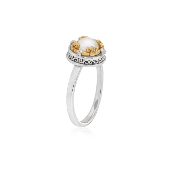 Anatoli Collection Sterling Silver & 18k White Freshwater Pearl Ring (sml)