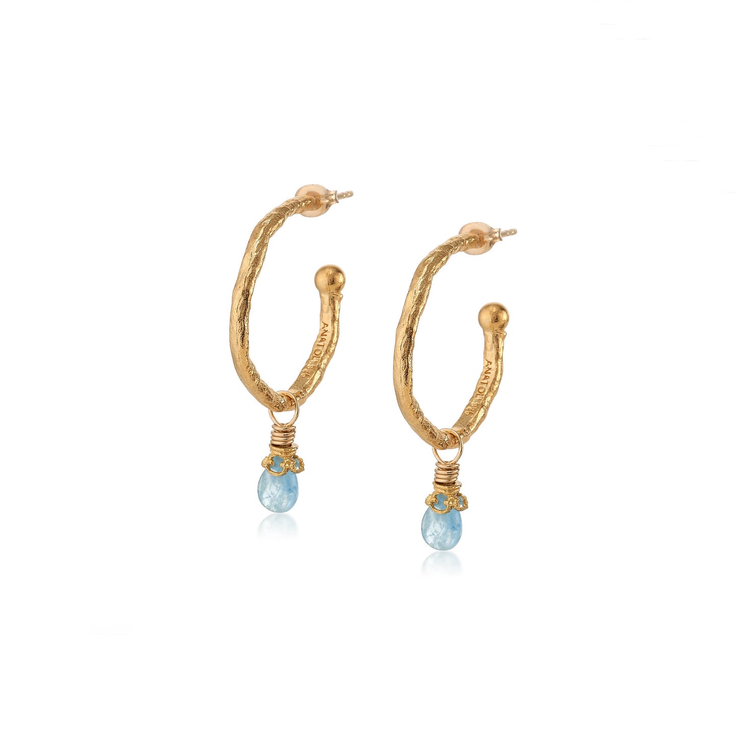 Anatoli Collection Aquamarine Hammered Hoops