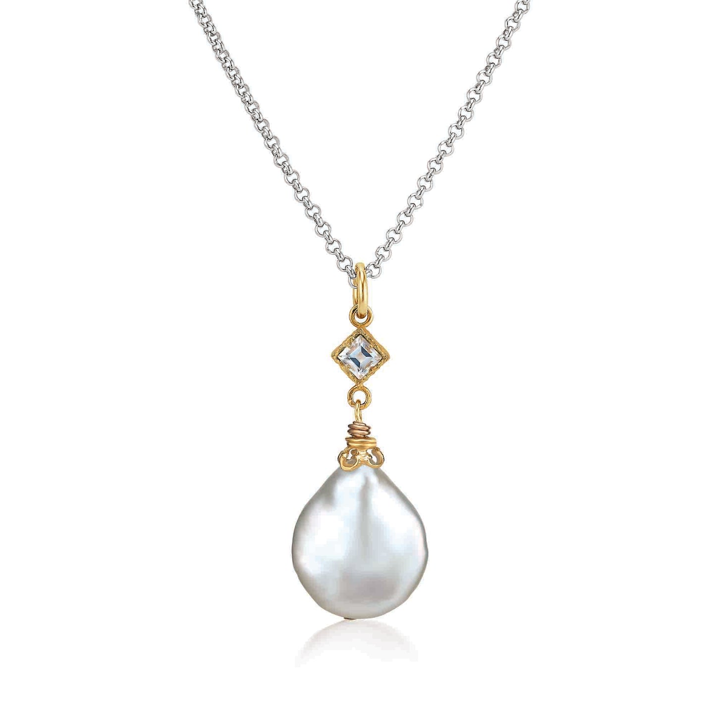 Anatoli Collection White Topaz & Baroque Coin Pearl Pendant