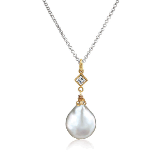 Anatoli Collection White Topaz & Baroque Coin Pearl Pendant