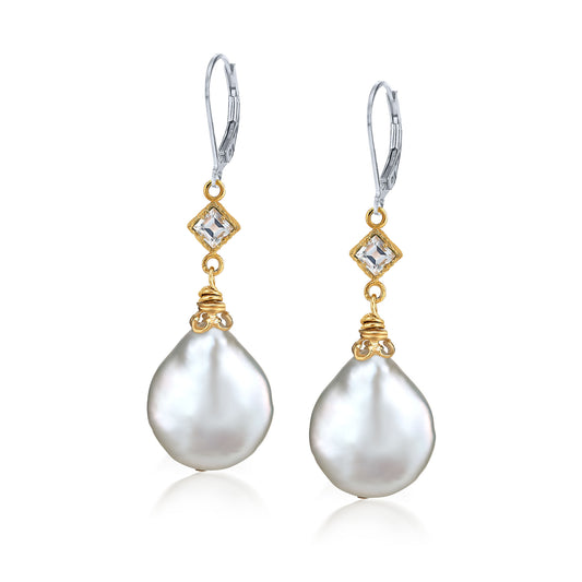 Anatoli Collection White Topaz & Baroque Coin Pearl Earrings