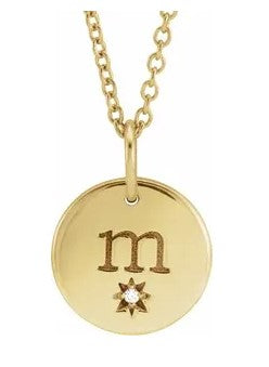 14K Yellow Gold Diamond "Starburst" Engraveable Disc Pendant