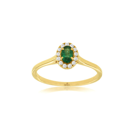 14K Yellow Gold Emerald & Diamond Ring