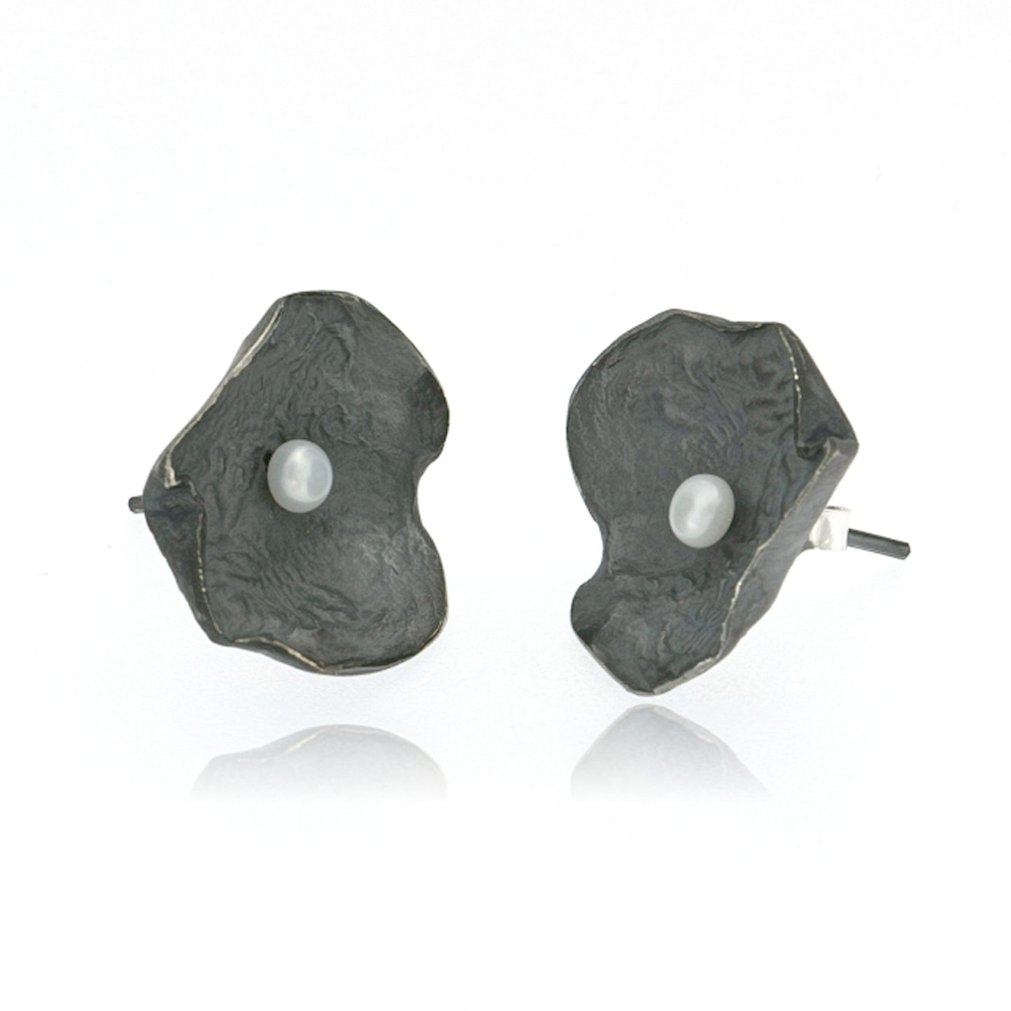 Mysterium Collection Oxidized Petal & Pearl Earrings (Lg)
