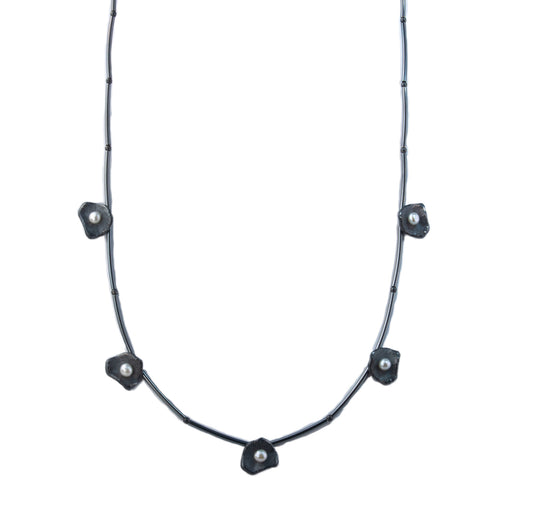 Mysterium Collection Oxidized Sterling Silver Petal Necklace