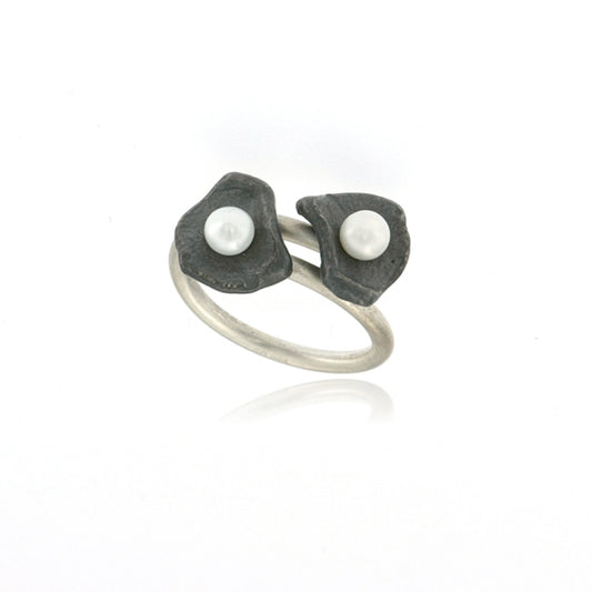 Mysterium Collection Oxidized Sterling Silver Petal Ring
