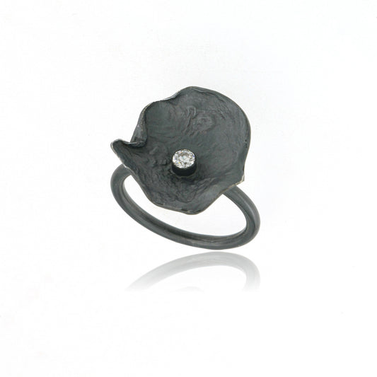 Mysterium Collection Oxidized Sterling & CZ Petal Ring (Lg)