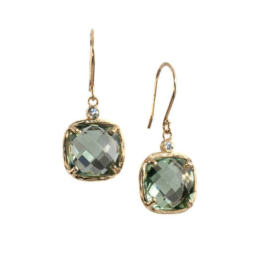 Riverbend Collection Yellow Gold Green Amethyst Earrings
