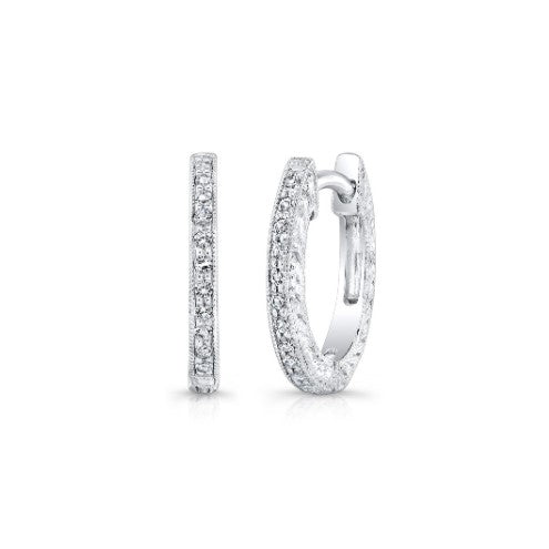 14K White Gold Diamond Hoop Earrings