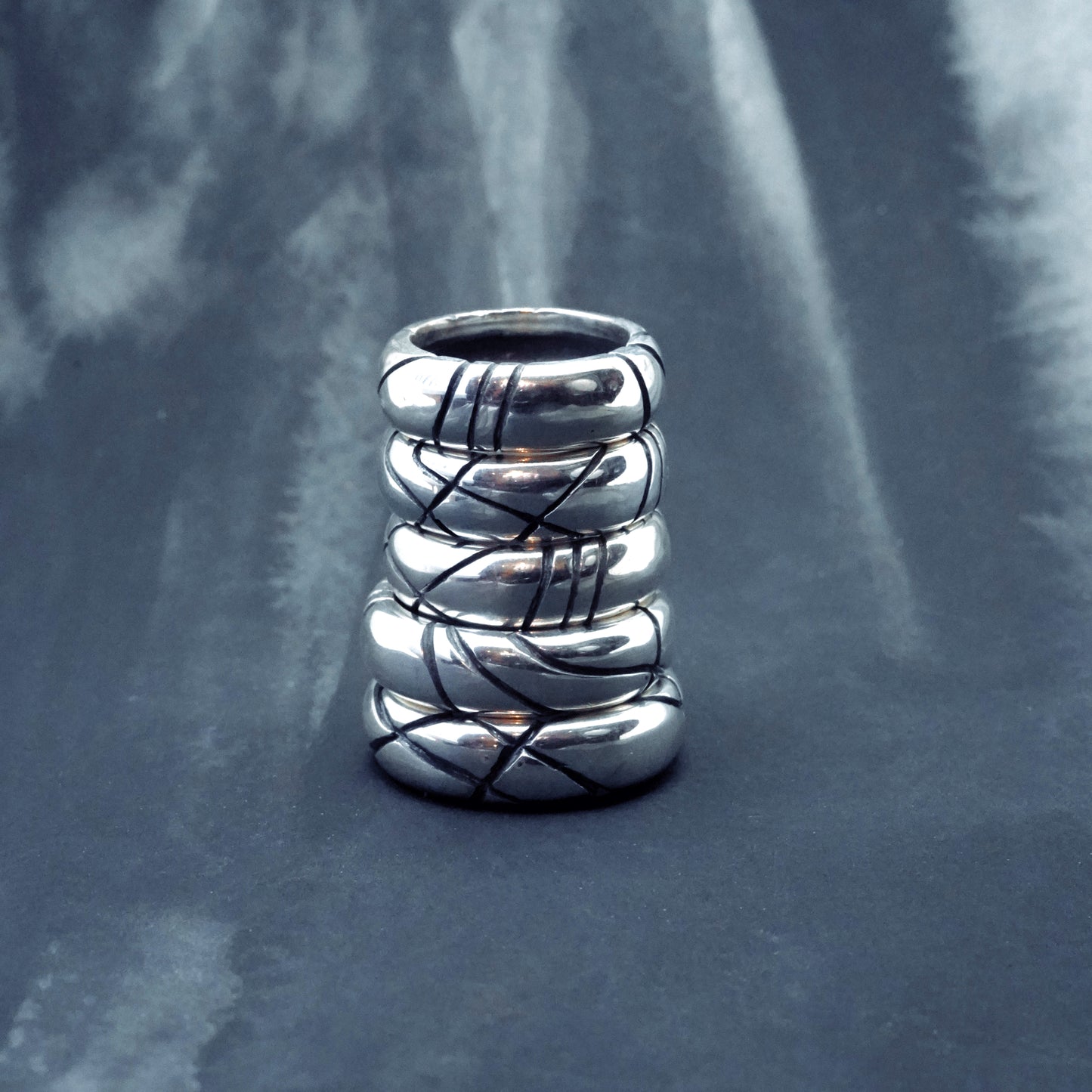 Tim & Mabel Engraved Wave Crescent Ring