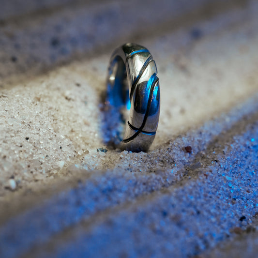 Tim & Mabel Engraved Wave Crescent Ring