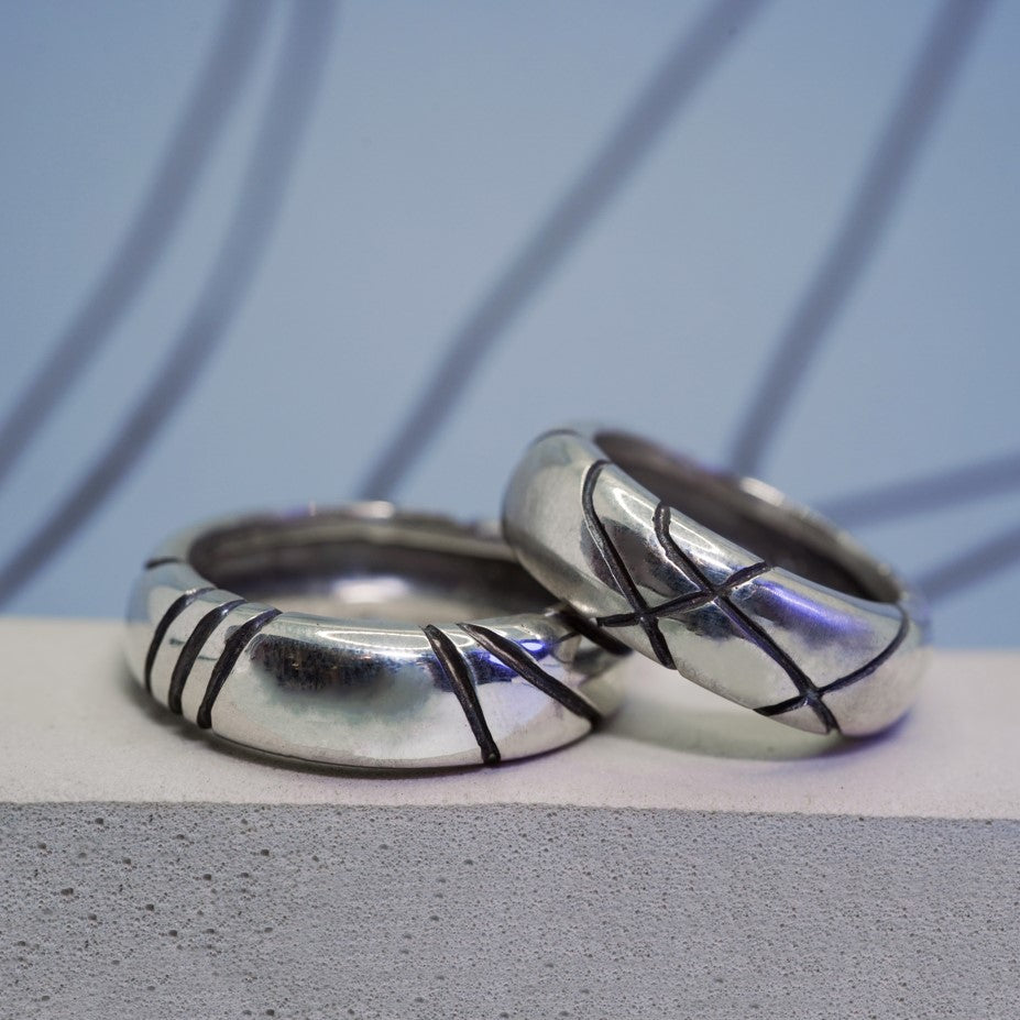 Tim & Mabel Engraved Wave Crescent Ring