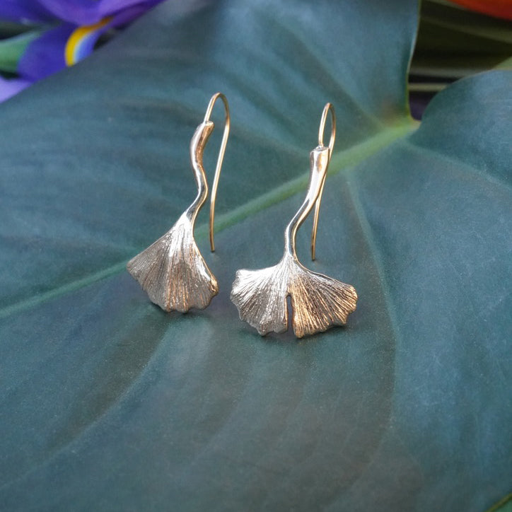 Gold ginkgo store earrings