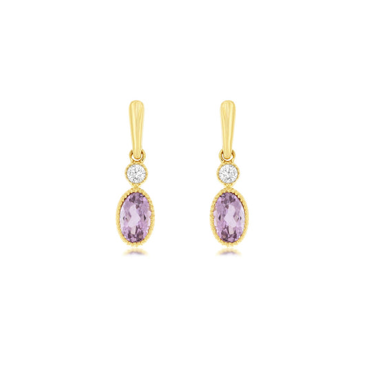14K Yellow Gold Amethyst & Diamond Post Earrings