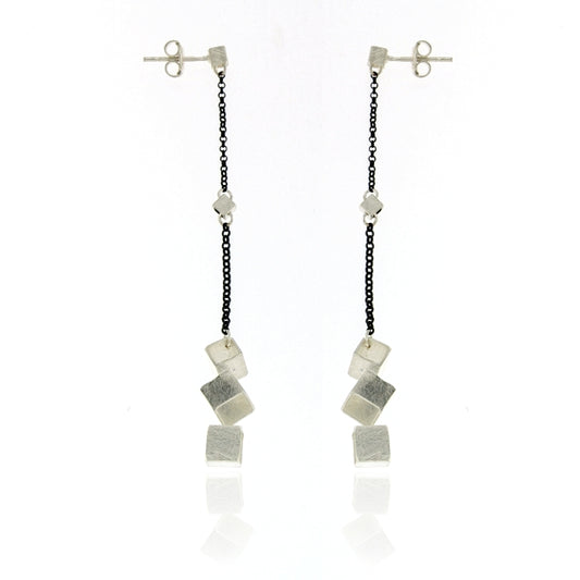Mysterium Collection Sterling & Oxidized Cube Earrings
