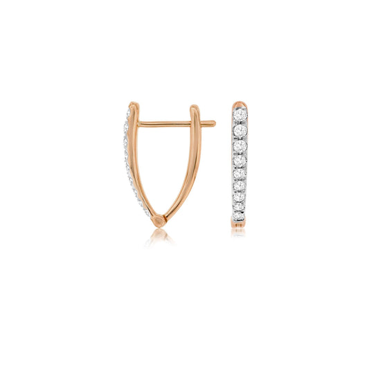 14K Rose Gold Diamond V Hoop Earrings