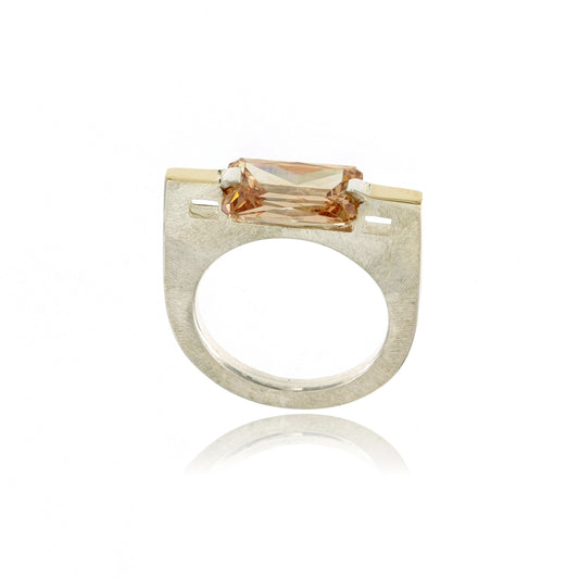 Mysterium Collection Sterling & 14k Champagne CZ Ring