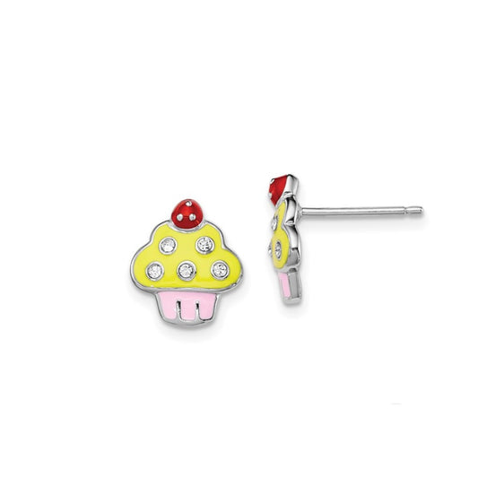 Sterling Silver Petite Enameled Swarovski Cupcake Earrings