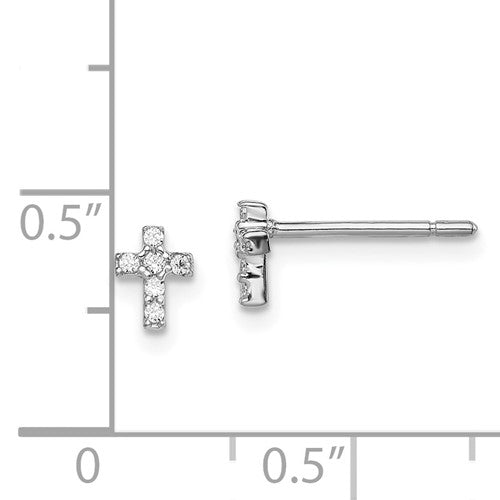 Sterling Silver Petite CZ Cross Earrings