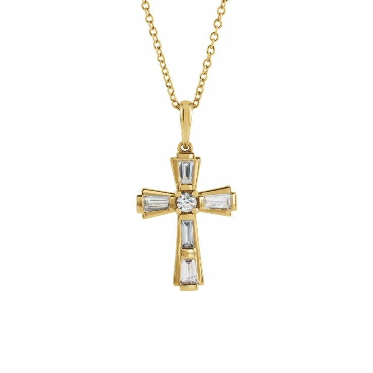 14K Yellow Gold Diamond Cross Necklace