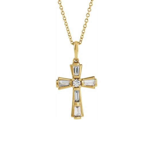 14K Yellow Gold Diamond Cross Necklace