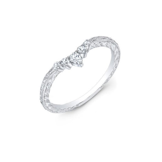 14k White Gold Curved Diamond Wedding Band