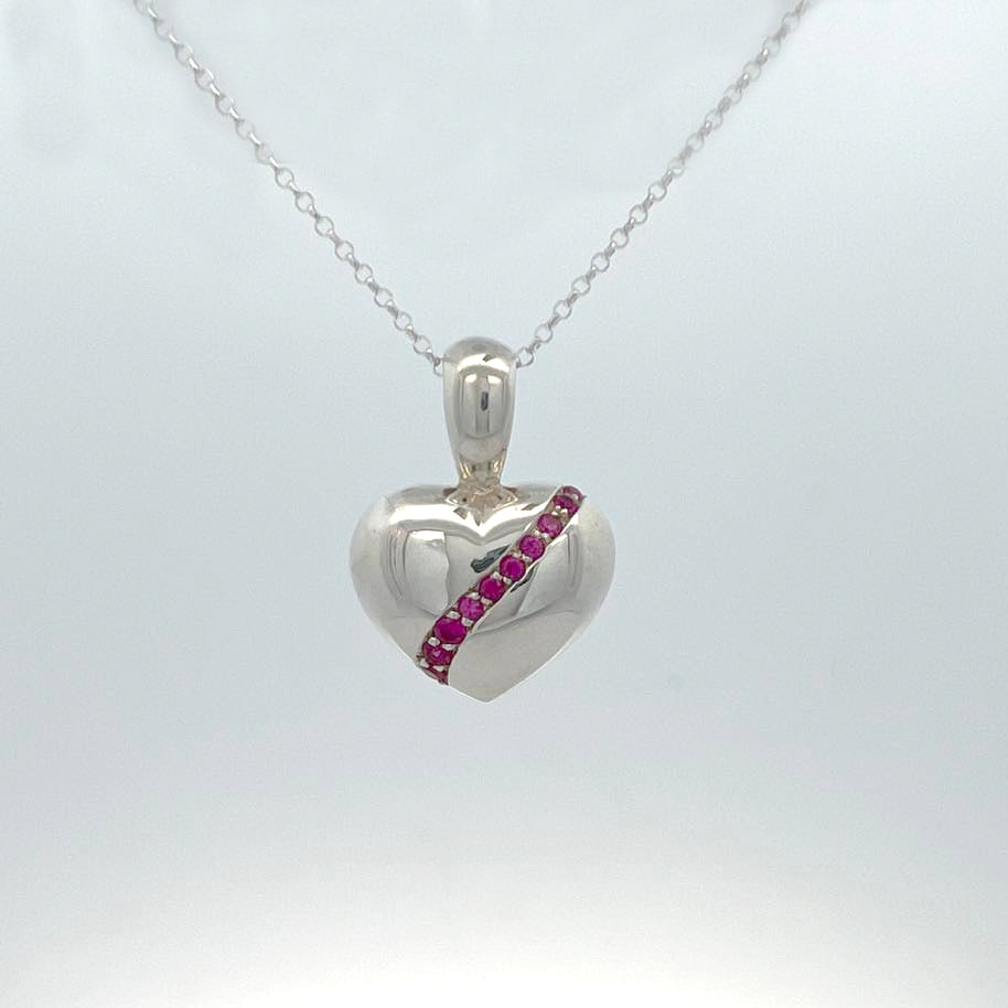 Tim & Mabel Ruby Ribbon Heart Pendant