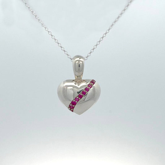 Tim & Mabel Ruby Ribbon Heart Pendant