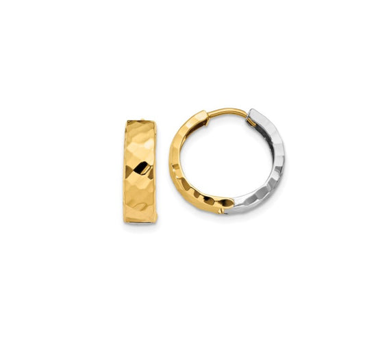 14k Gold Reversible Two-Tone  14mm Textured Hinged Hoop Earrings