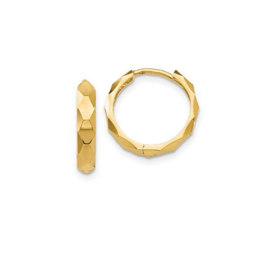 14k Gold 14mm Diamond Cut Hoop Earrings