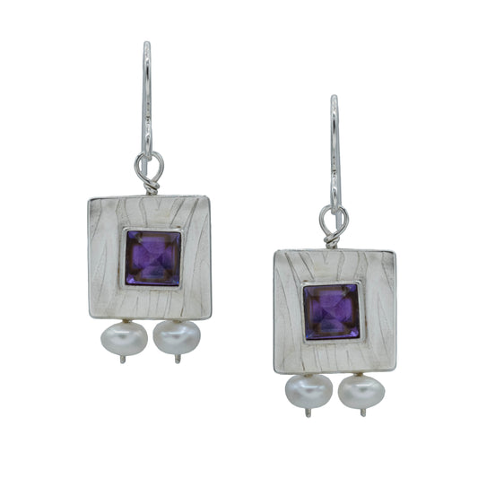 Vitrice McMurry Sterling "Deco Cab" Amethyst & Pearl Earrings