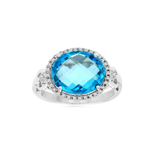 14K White Gold Blue Topaz & Diamond Ring