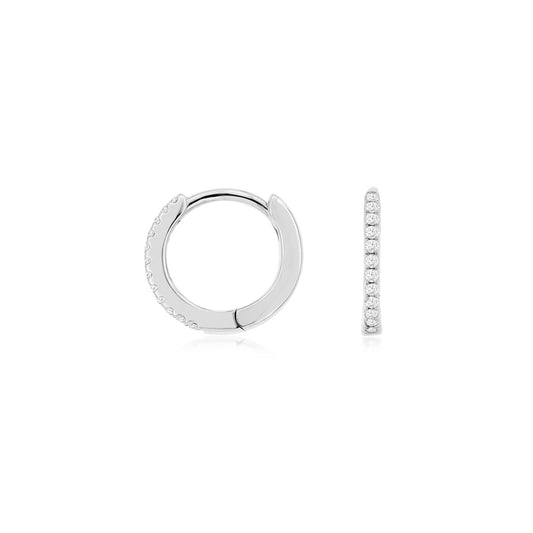 14K White Gold Petit Diamond Hoop Earrings