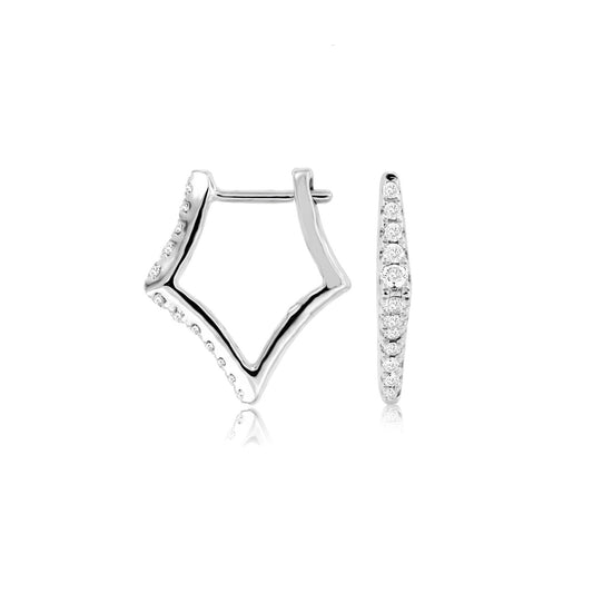 14K White Gold Diamond Star Hoop Earrings