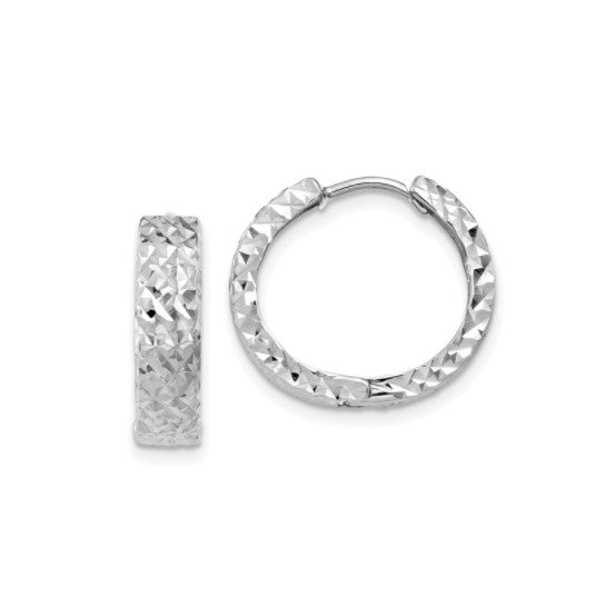 14K White Gold 12mm Diamond Cut Hoop Earrings