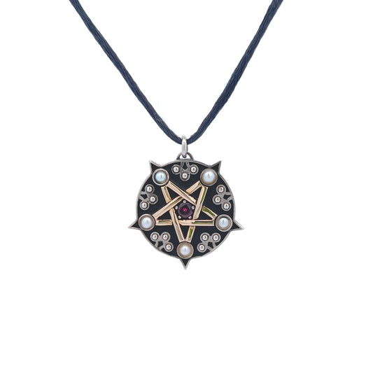 Tim Nelson Designs Sterling Ruby & Pearl Pendant