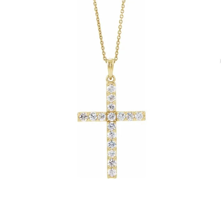 14K Yellow Gold Diamond Cross Necklace