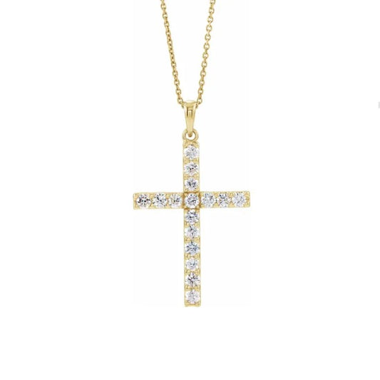 14K Yellow Gold Diamond Cross Necklace